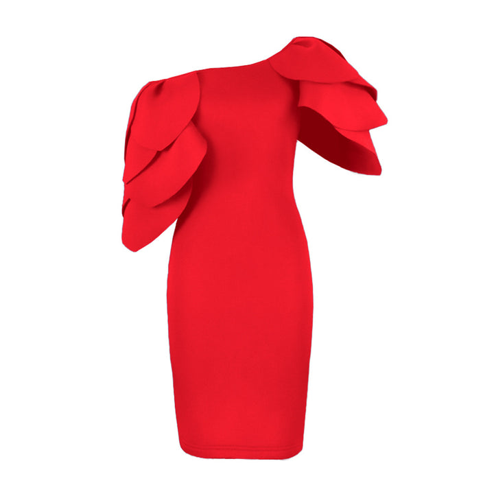 Damen Figurbetontes Kleid mit asymmetrischem Rüschen-Ausschnitt Drune