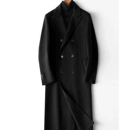 Herren Doppelreihiger Wollmantel mit Kaschmiranteil und schmaler Silhouette Drune