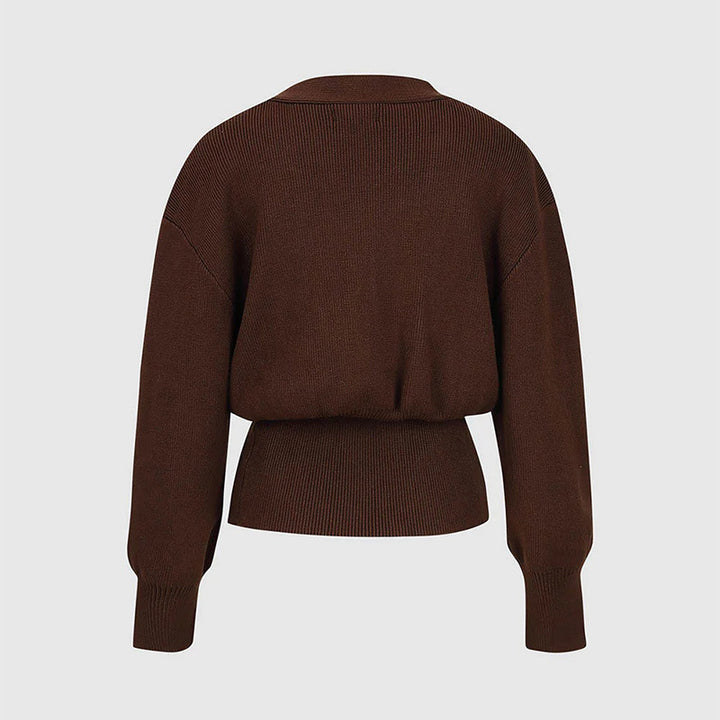 Damen modische Strickjacke mit tiefem V-Ausschnitt und eleganter Knopfleiste Drune