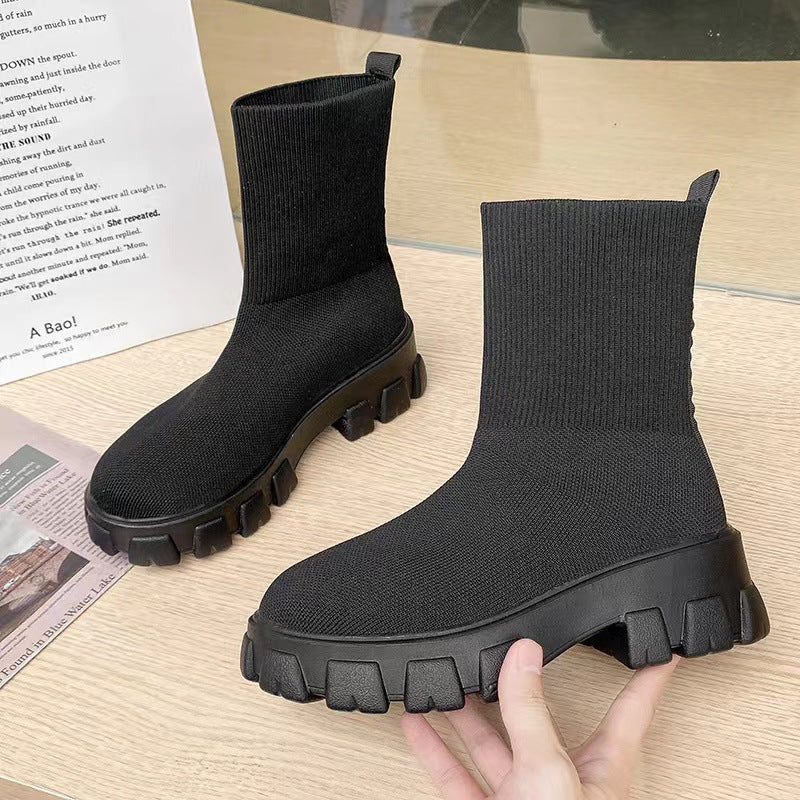 Damen  Strick-Stiefelette mit sockenähnlichem Schaft und markanter Profilsohle Drune