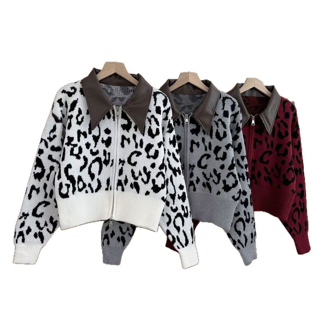 Damen Modische Kurzstrickjacke mit Reißverschluss Drune