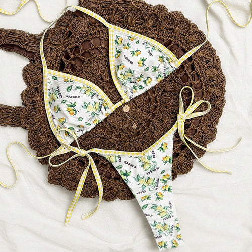 Damen Triangel-Bikini mit floralen Mustern und verstellbaren Bändern Drune
