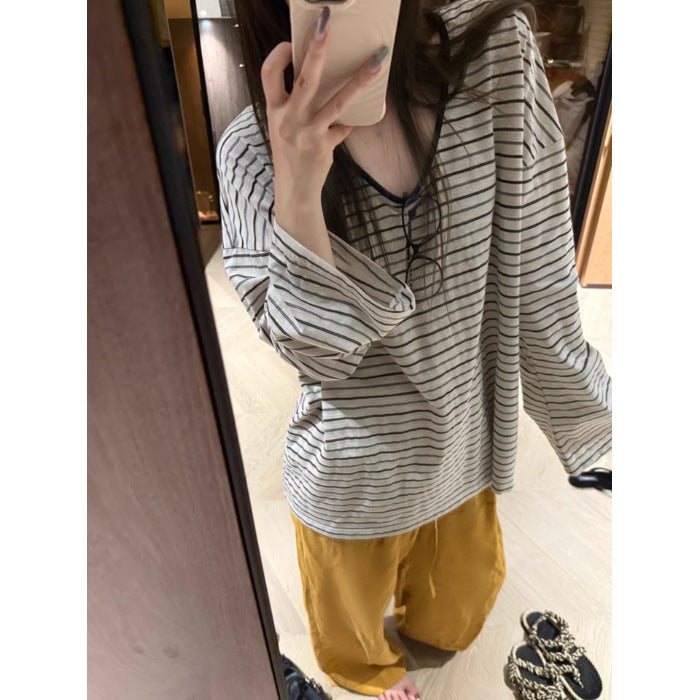 Damen lässiges gestreiftes Langarmshirt Drune