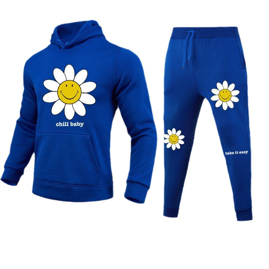 Damen Freizeit Hoodie und Jogginghose Set mit fröhlichem Blumenmotiv Drune