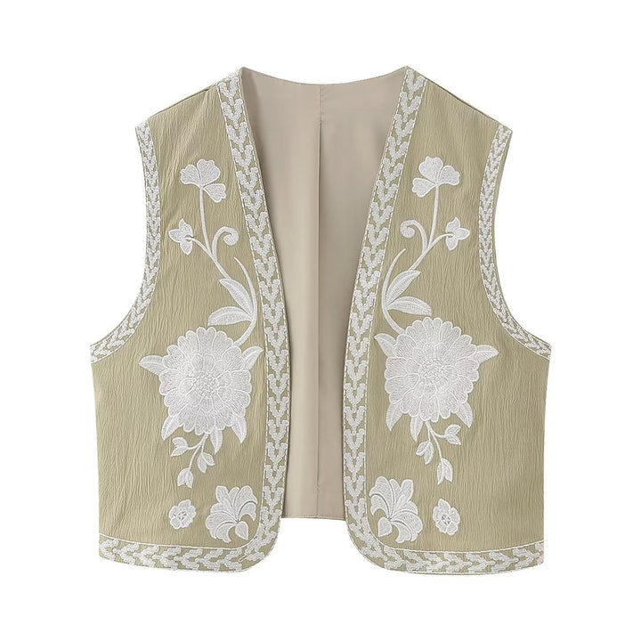 Damen nan bestickte Kurzweste mit opulenter Blumenstickerei, taillierter Silhouette und offener Front Drune