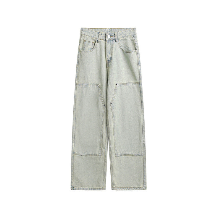 Damen Weite Utility-Denimhose mit Knie‑Patch, hohem Bund und geradem Bein Drune