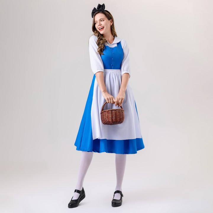 Damen nan vintage Schürzenkleid mit tailliertem Schnitt und Stehkragen Drune