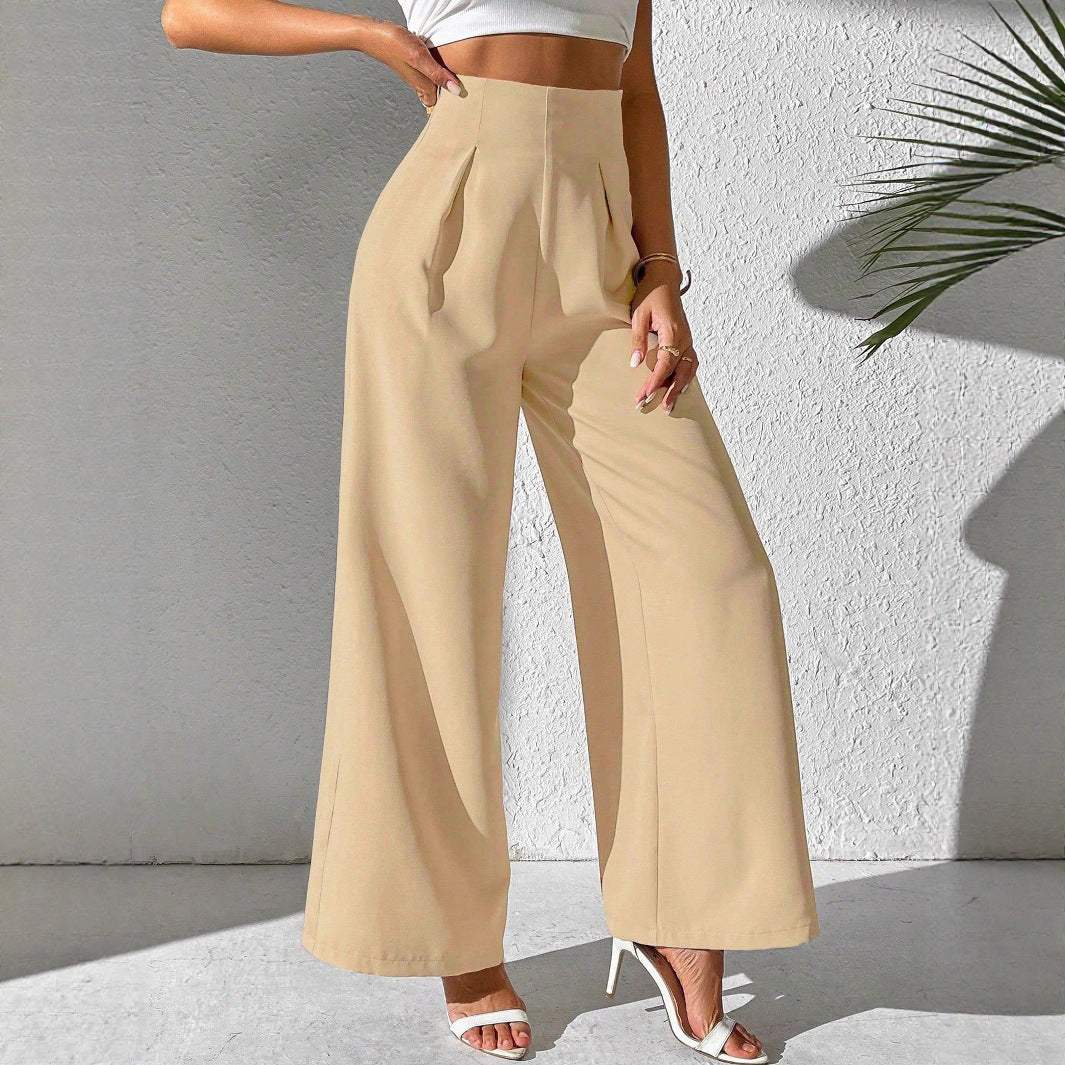 Damen Elegante High-Waist Palazzo-Hose mit Faltenfront und weitem Bein Drune