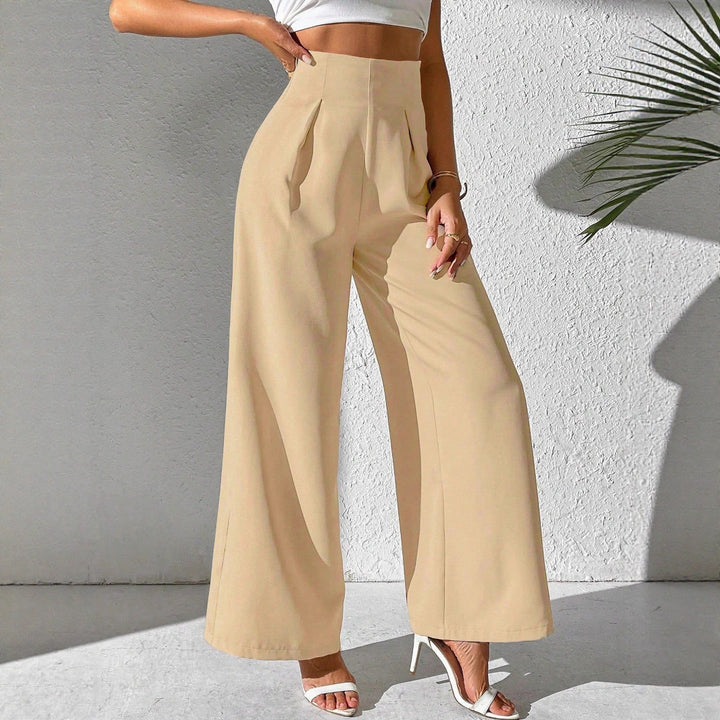 Damen Elegante High-Waist Palazzo-Hose mit Faltenfront und weitem Bein Drune