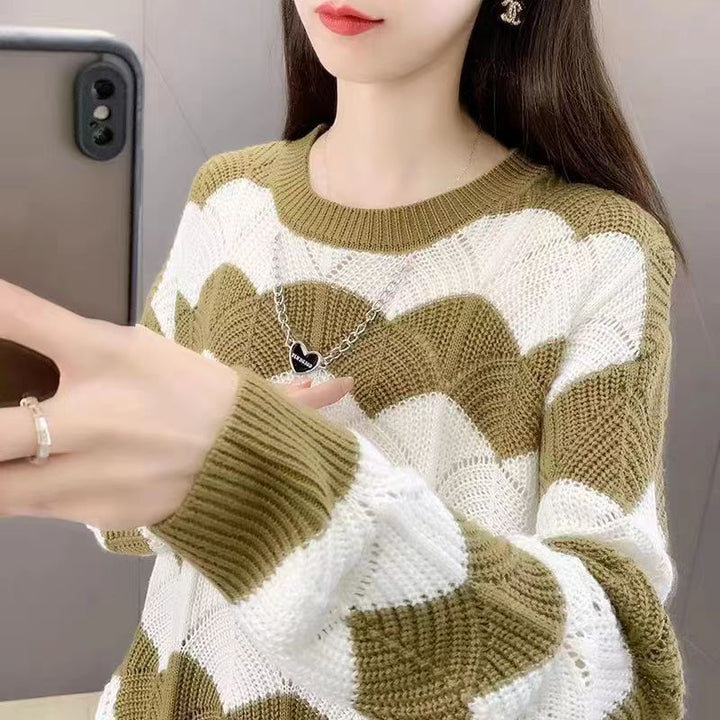 Damen Grobstrickpullover mit Wellenmuster Drune