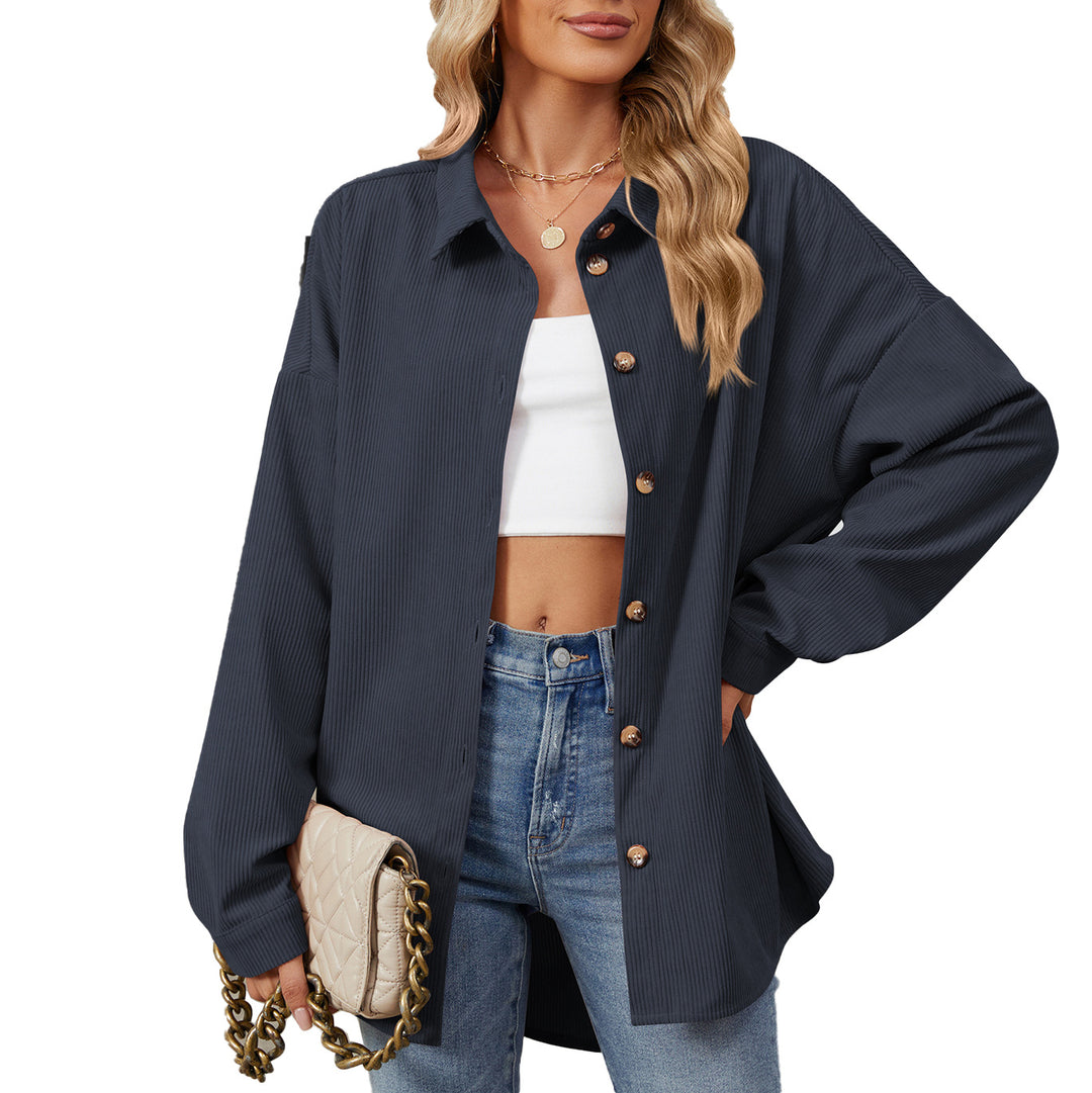 Damen Oversized Cordhemdjacke mit Druckknöpfen Drune