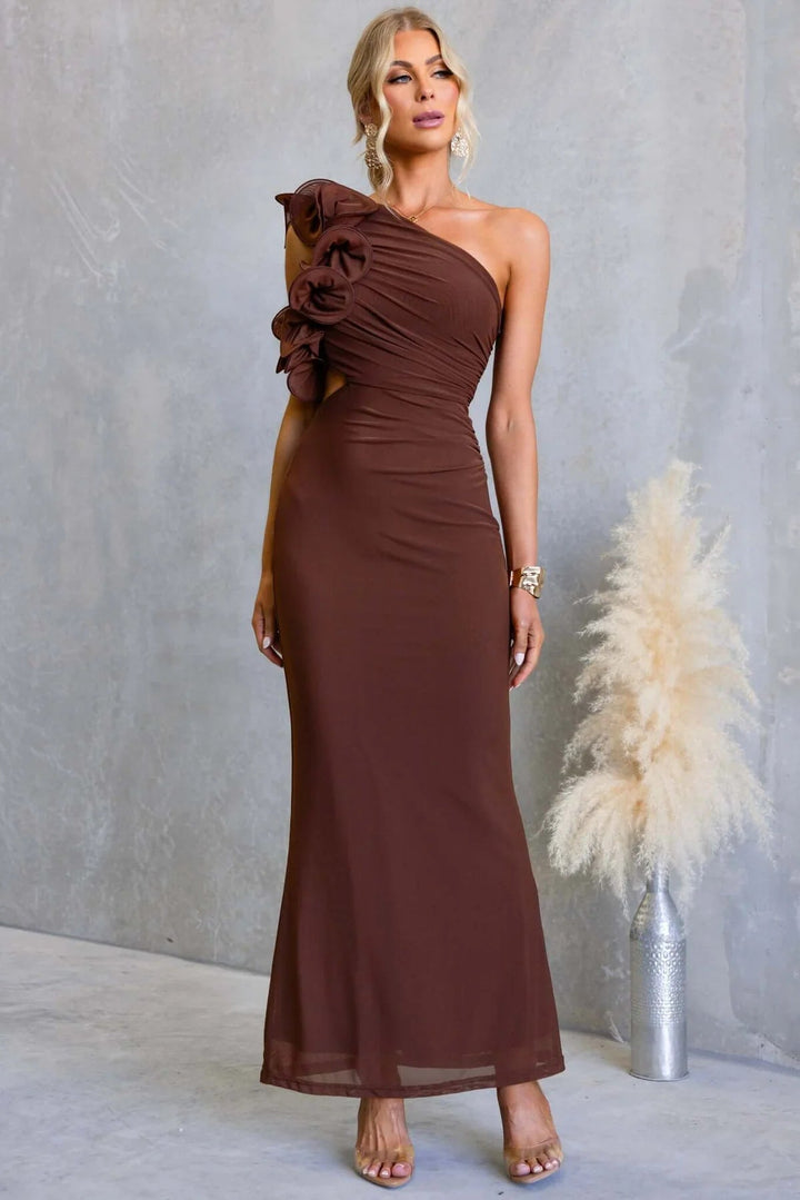 Damen Elegantes Rüschen-Maxikleid mit einem schulterfreien Design und figurbetontem Schnitt Drune