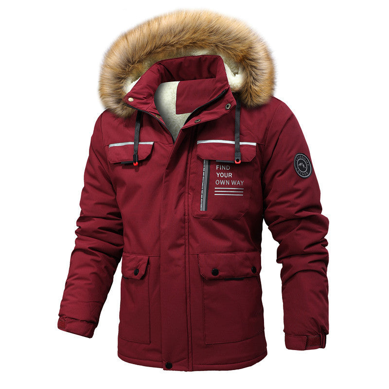 Herren Thermo-Parka im Expeditionstil mit abnehmbarer Kunstfellkapuze und Multifunktions-Taschen Drune