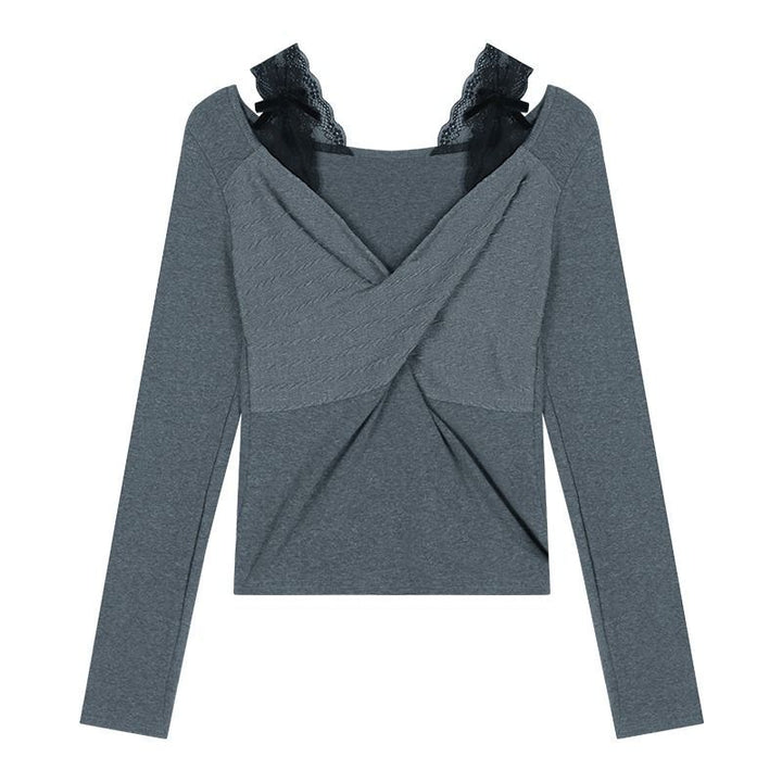 Damen Langarmshirt mit eleganter Raffung und Spitzenakzenten Drune