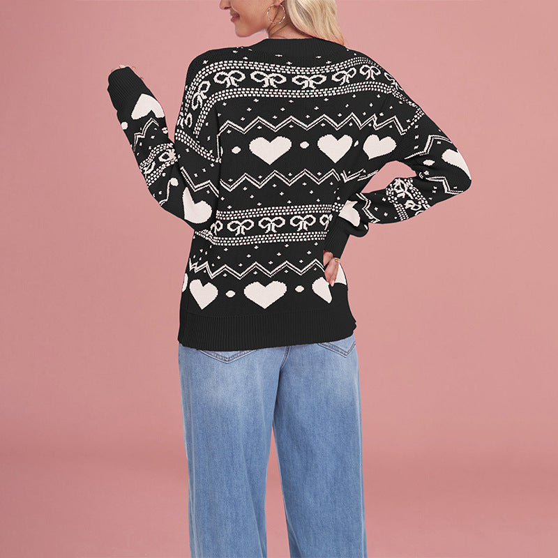 Damen kuscheliger Herzpullover mit grafischem Muster Drune