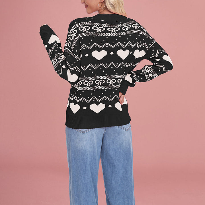 Damen kuscheliger Herzpullover mit grafischem Muster Drune