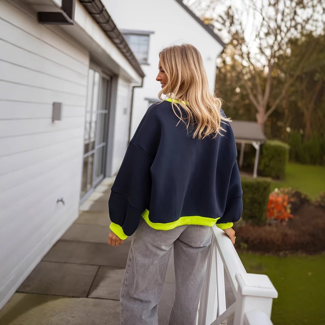 Damen lässiger Oversized-Sweater mit Kontrastdetails Drune