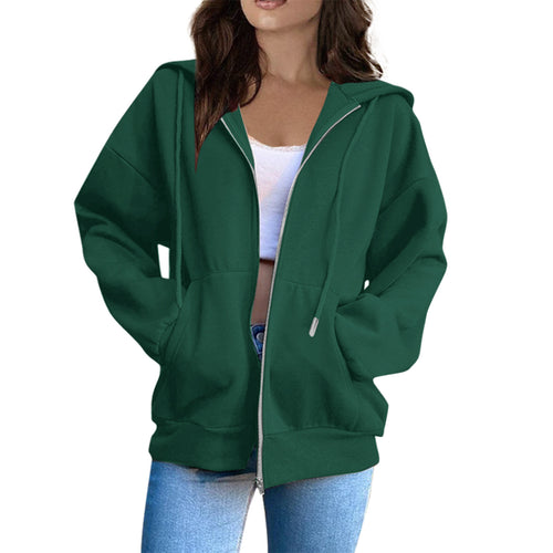Damen nan oversized Kapuzenjacke mit durchgehendem Reißverschluss, Kängurutaschen und weichem Innenfutter Drune