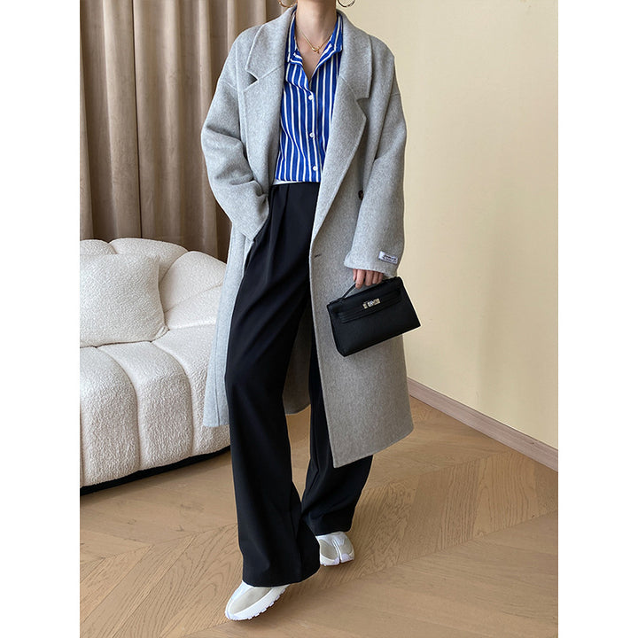 Damen eleganter Wollmantel mit doppelter Knopfleiste und weitem Schnitt Drune