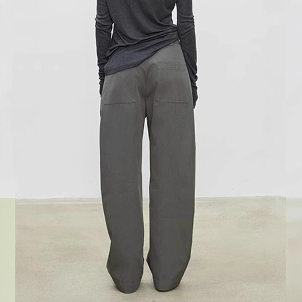 Damen weite High-Waist-Hose mit strukturiertem Stoff Drune
