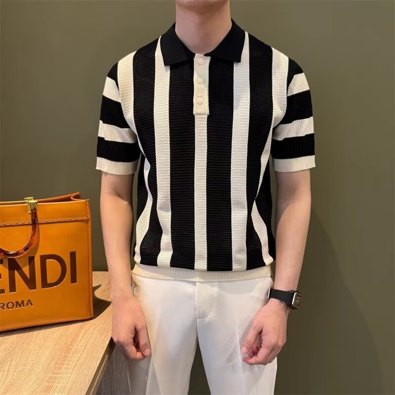 Herren Modisches Kurzärmliges Strickpoloshirt Drune