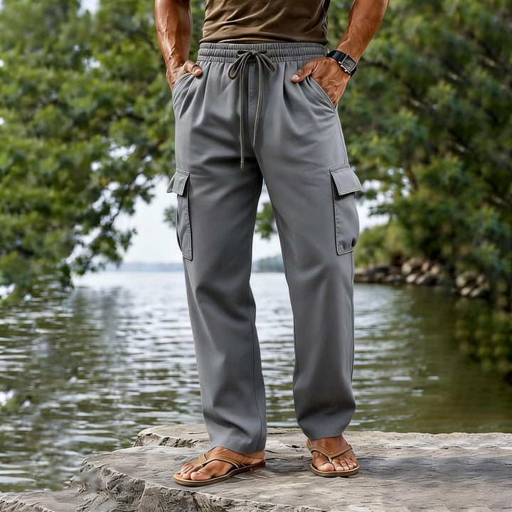 Herren leichte Cargo-Freizeithose mit elastischem Tunnelzugbund und geradem Bein Drune