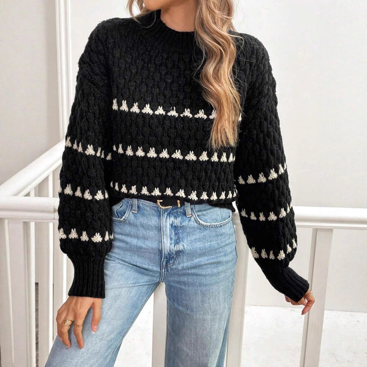 Damen Strickpullover mit strukturiertem Muster und hohem Kragen Drune