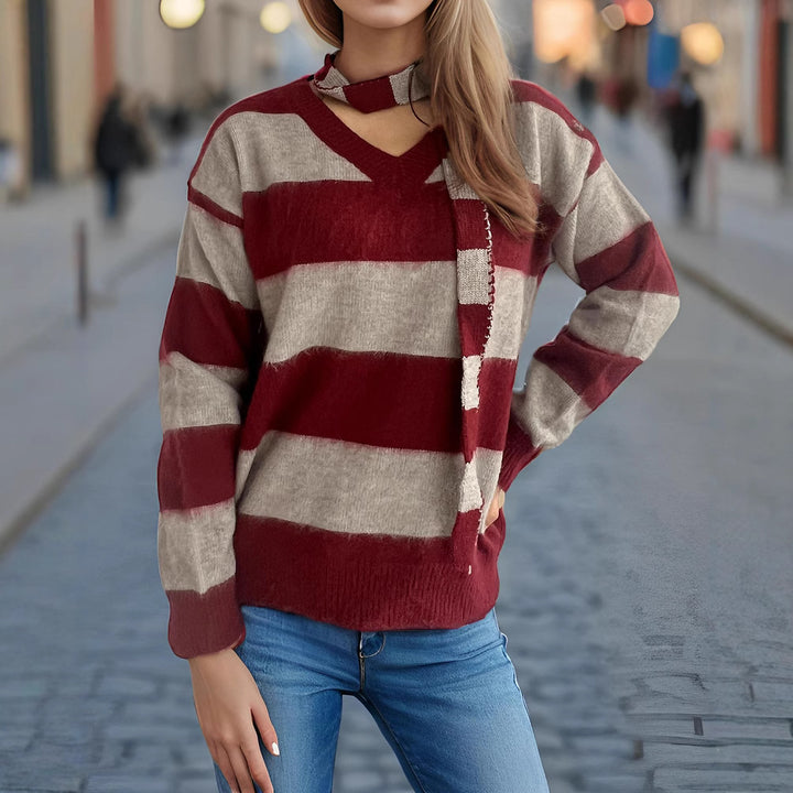 Damen lässiger Strickpullover mit besonderen Schlaufenakzenten Drune