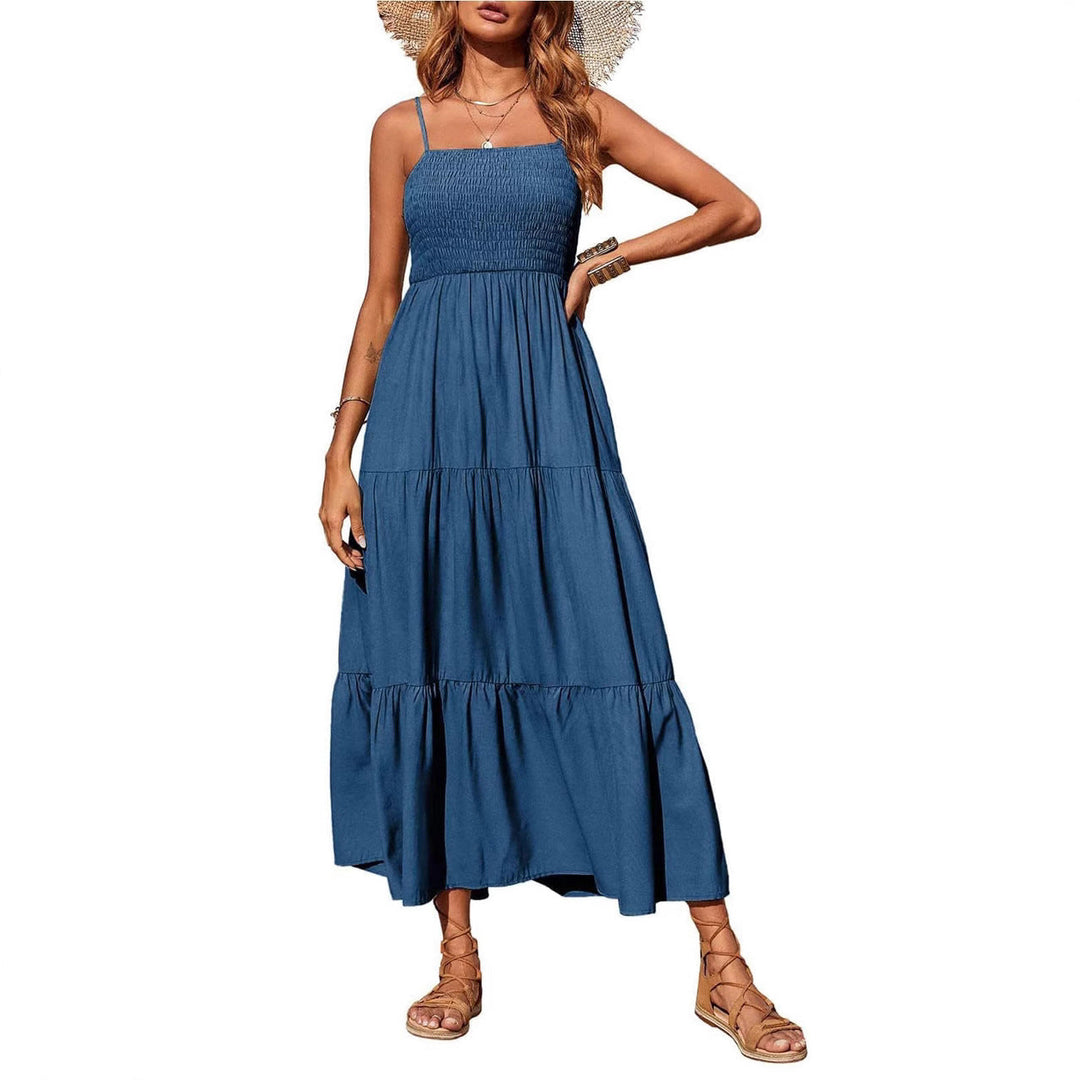 Damen Maxidress mit Spaghettiträgern und Volant-Design Drune