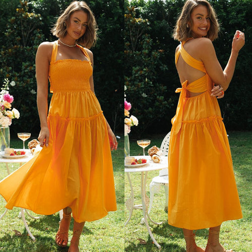 Damen Maxikleid mit tieferem Rückenausschnitt und seitlichen Schleifen Drune