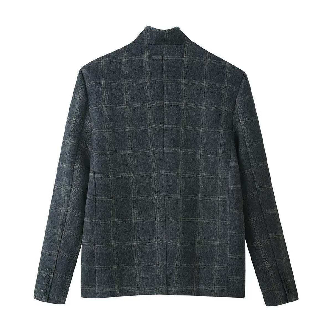 Damen elegante kariert Blazerjacke Drune