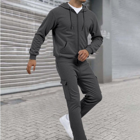 Herren nan athletischer Zip-Sweatset mit Cargo-Jogginghose, ergonomischen Nähten und gerippten Bündchen Drune