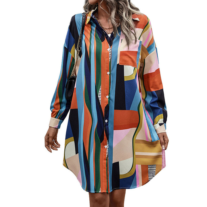 Damen Hemdblusenkleid mit buntem geometrischen Muster Drune