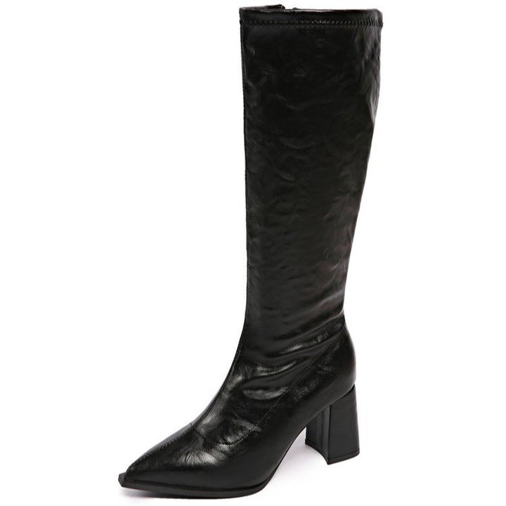 Damen hochmodische Stiefel mit blockiertem Absatz und spitzem Zehenbereich Drune