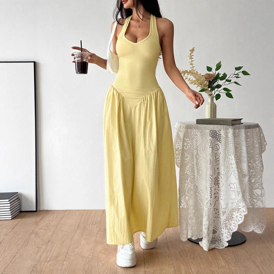 Damen Maxidress mit U-Ausschnitt und fließendem Rock Drune