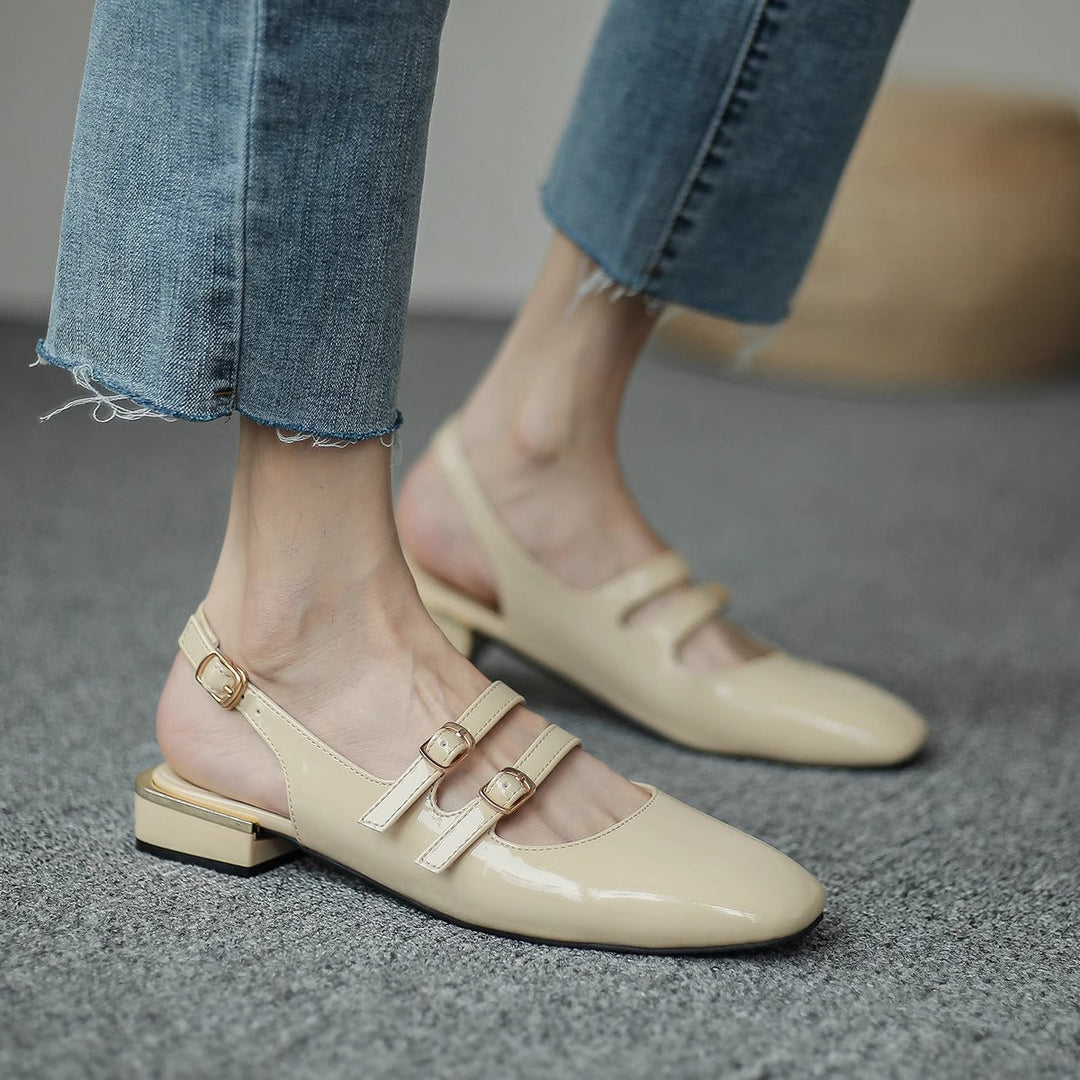 Damen Sling-Ballerinas mit doppeltem Riemchen und komfortablem Blockabsatz Drune