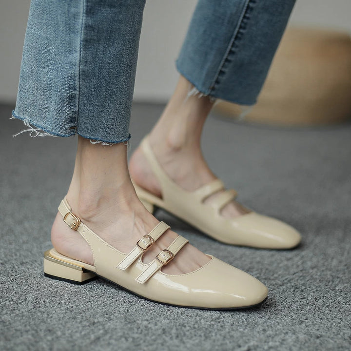 Damen Sling-Ballerinas mit doppeltem Riemchen und komfortablem Blockabsatz Drune