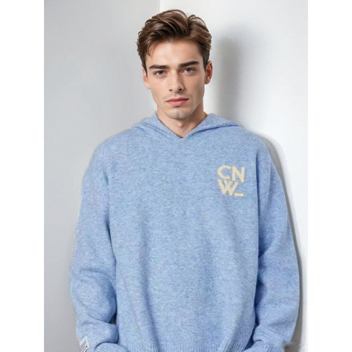 Unisex Oversized Kapuzenpullover mit V-Ausschnitt aus Feinstrick und Logo-Stick Drune