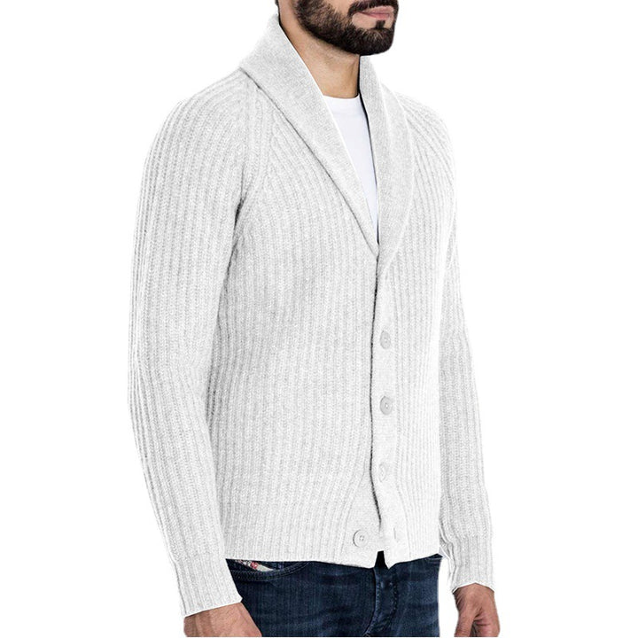 Herren Rippstrick-Cardigan mit Schalkragen und durchgehender Knopfleiste Drune
