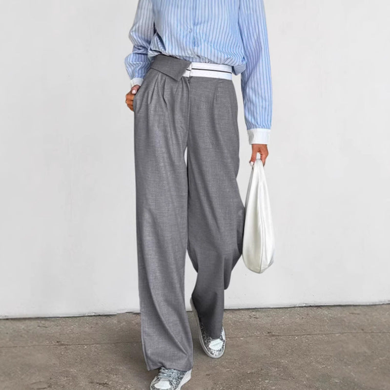 Damen Elegante weite Hose mit schickem Gürtel und Falten Drune
