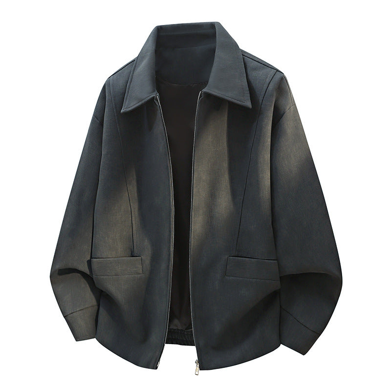 Herren Oversize-Bomberjacke im Used-Effekt mit Stehkragen, elastischem Bund und Pattentaschen Drune