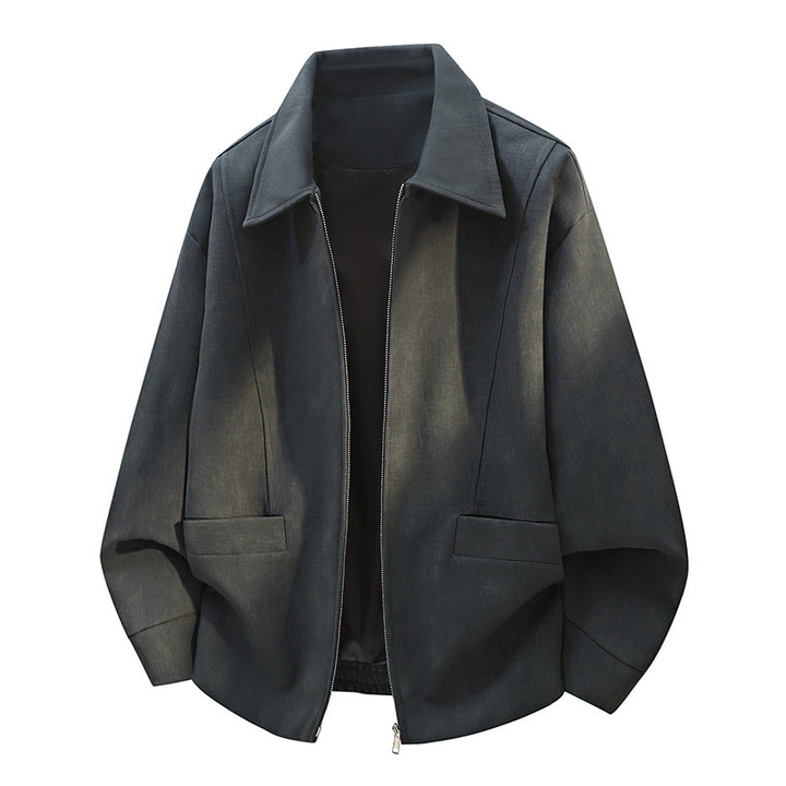Herren Oversize-Bomberjacke im Used-Effekt mit Stehkragen, elastischem Bund und Pattentaschen Drune