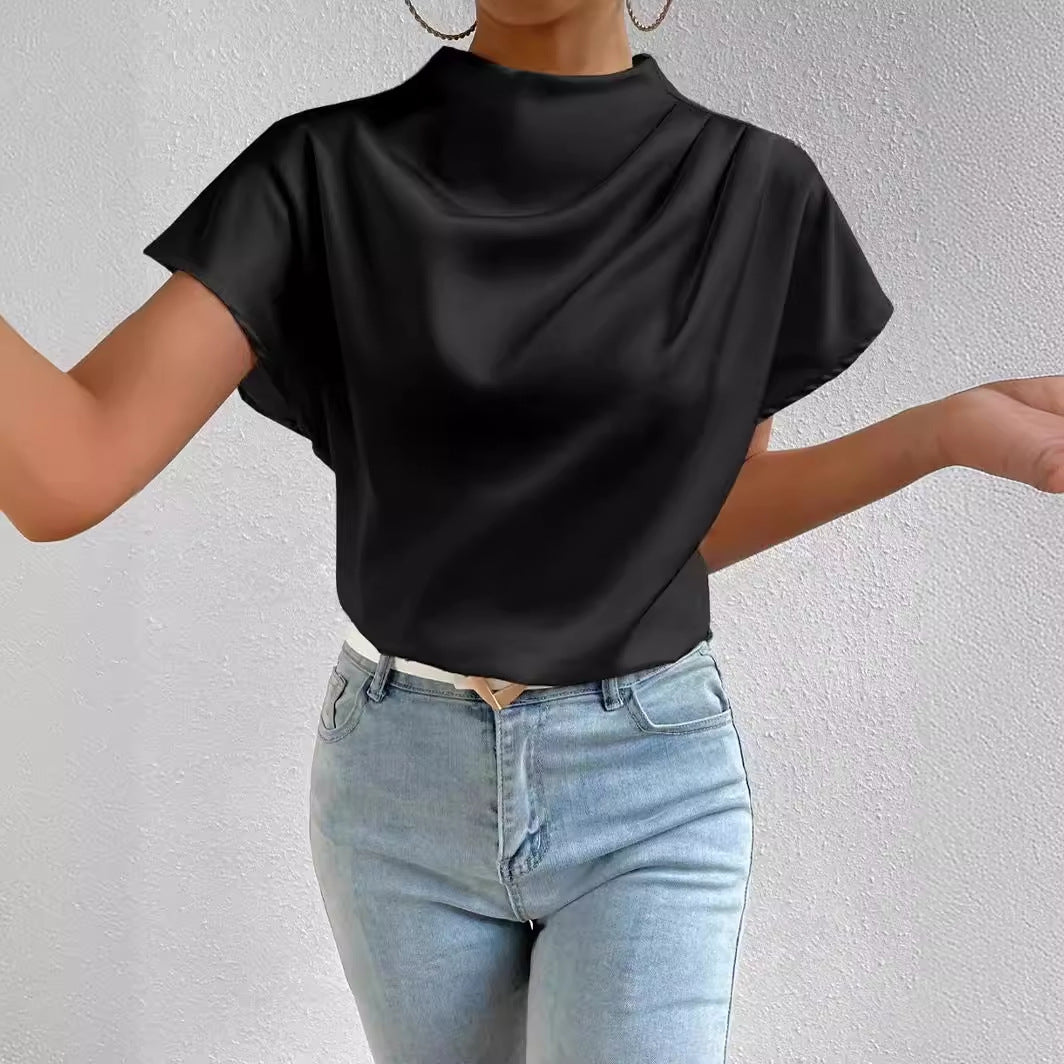 Damen Elegantes Satinoberteil mit hochgeschlossenem Ausschnitt und soften Drapierungen Drune