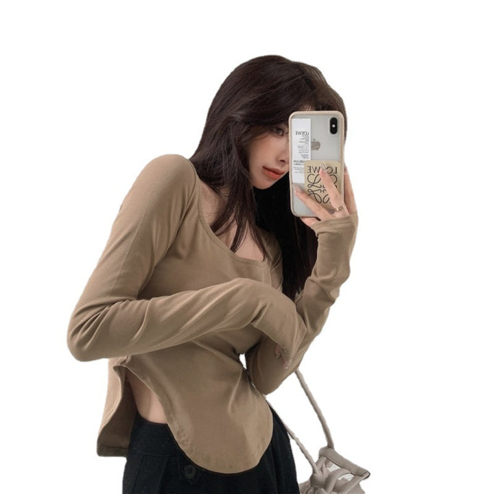 Damen langärmliges Oberteil mit elegantem Ausschnitt und asymmetrischem Design