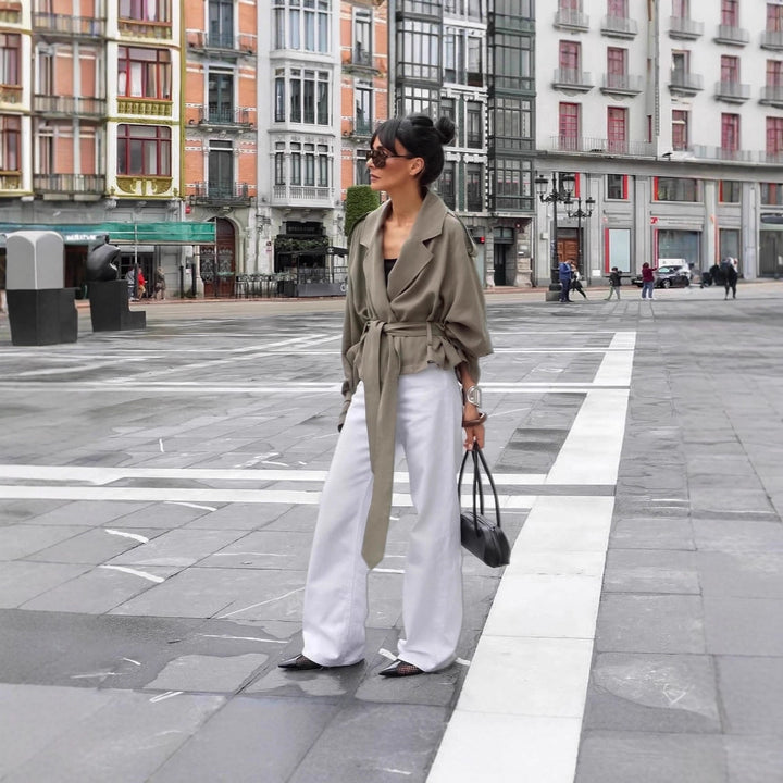Damen Oversized Trenchcoat mit tailliertem Gürtel und voluminösen Ärmeln Drune