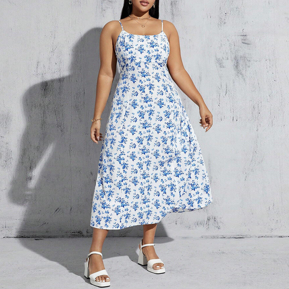 Damen florales Sommerkleid mit schmalen Trägern und leichtem Stoff Drune