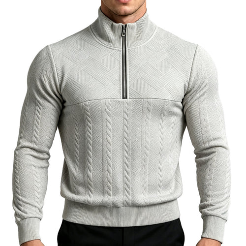 Herren Strickpullover mit halbem Reißverschluss und Zopfmuster Drune