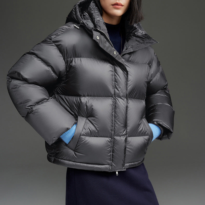 Damen Kurze boxy gesteppte Daunenjacke mit Kapuze Drune