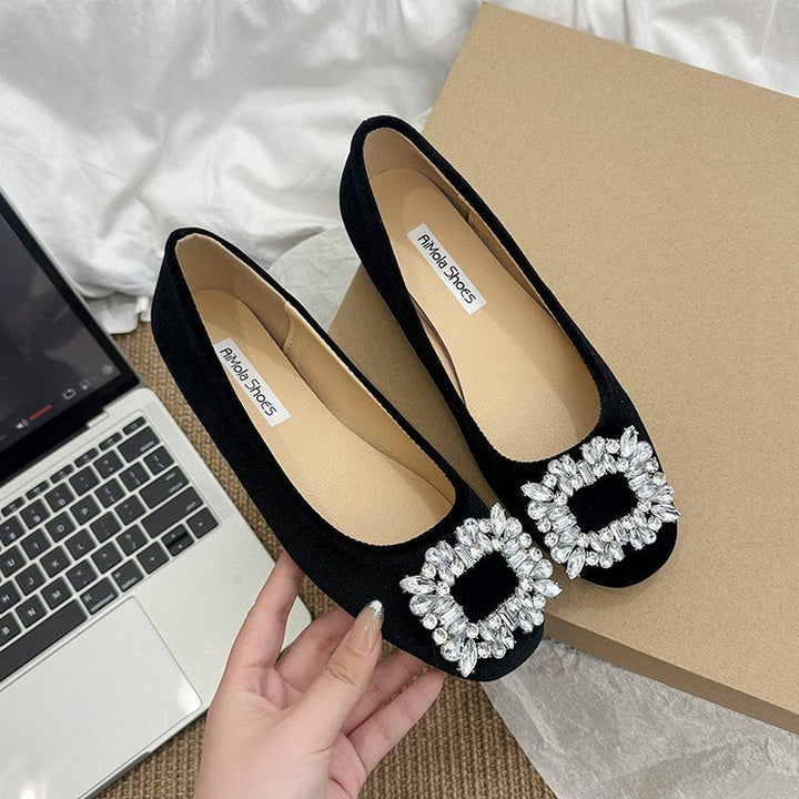 Damen raffinierte Ballerinas mit funkelndem Schmuckdetail und flexiblem Fußbett Drune