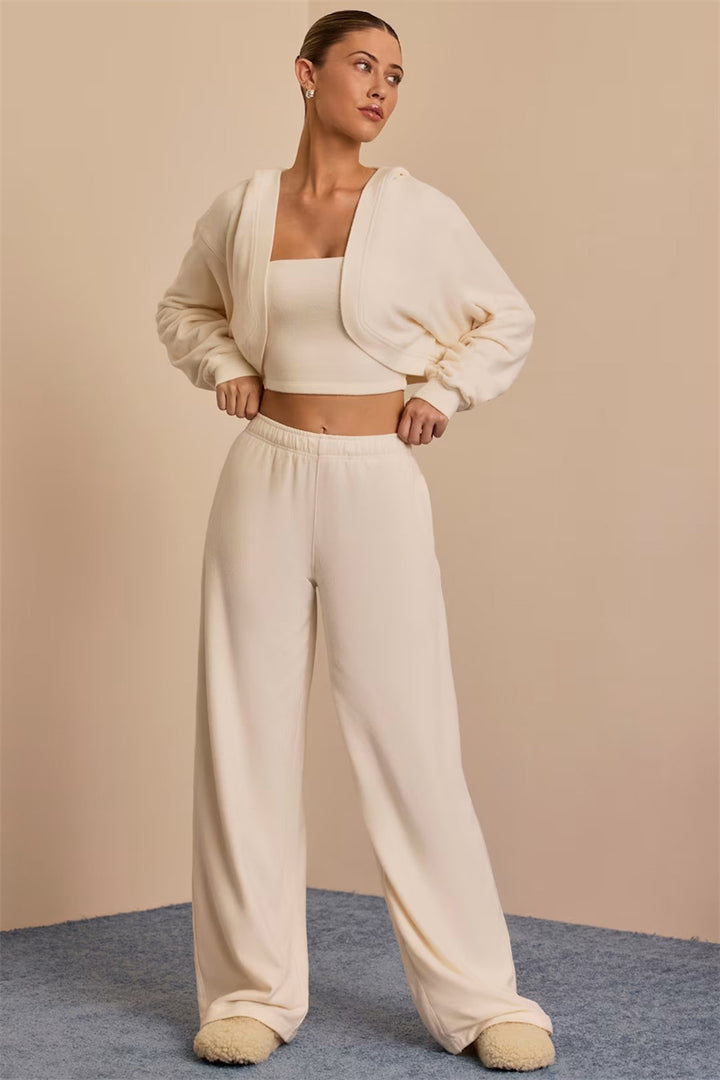 Damen gemütliches Lounge-Set mit cropped Top und weitem Hosenbein